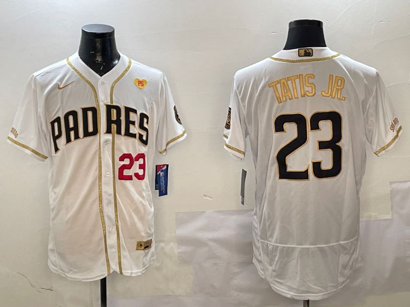 Men San Diego Padres #23 Tatis jr White Gold Elite 2025 Nike MLB Jersey style 8